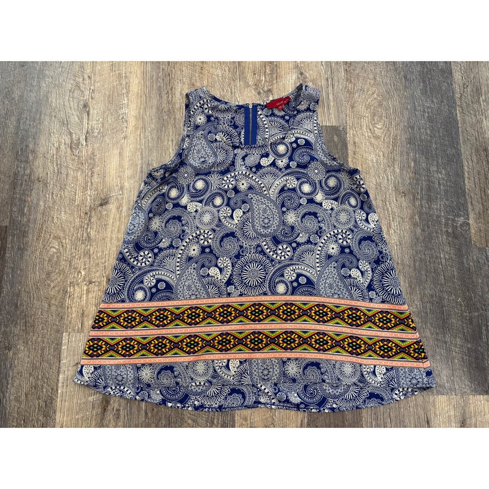 Velvet Sky Womens Blue Paisley Geometric Border Sleeveless Blouse Top Large L